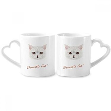 Imagem de Conjunto de canecas de porcelana para casais, gatos, animais de estimação, gatos, domésticos, branco, coração