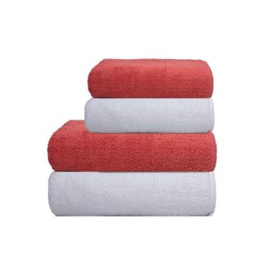 Imagem de Jogo De Toalha De Banho E Rosto Com 4 Pçs Vermelha E Branca - Camesa