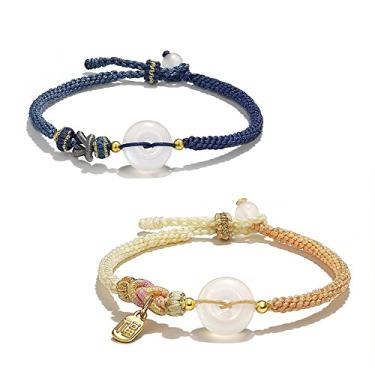 Imagem de HIGOH Fivela de paz ruyi ônix branco natural sinal de bênção da sorte casal pulseiras tecidas à mão para homens e mulheres pulseira de presente para casal, Adjustable ring opening, Sem incrustações