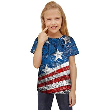 Imagem de Dia da Independência para crianças 4 de julho camisetas estampadas em 3D meninos meninas novidade vestido curto de verão (azul marinho, 5-6 anos)