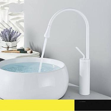 Imagem de Torneira de banheiro de ouro escovado monocomando 360 bico de latão quente frio misturador de água torneira para cozinha, branco alto