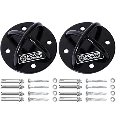 Imagem de POWER GUIDANCE Suporte de parede e teto para tiras de suspensão, anéis de ginástica, balanços de ioga e corda de batalha de banda de resistência de rede (preto, conjunto de 2)