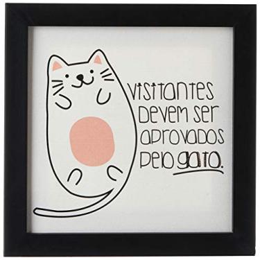 Imagem de Arte Maníacos Quadro Decorativo Tela Canvas Visitantes Devem Ser Aprovados Pela Gato - 20x20cm (Moldura caixa laca preta)