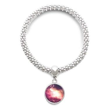 Imagem de DIYthinker Linda pulseira de prata estética com pingente de prata de nebulosa rosa do planeta dourado com corrente ajustável