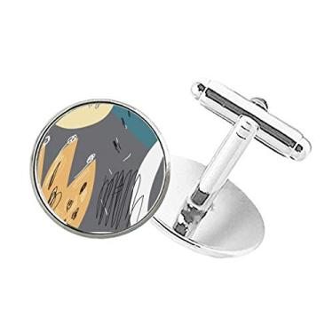 Imagem de DIYthinker Abotoaduras de pino com clipe de botão redondo com estampa de plantas abstratas cinza