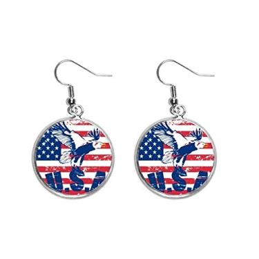 Imagem de Bandeira da América Haliaeetus leucocephalus águia brinco pendente prata joia feminina