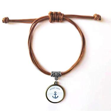 Imagem de DIYthinker Pulseira de couro azul âncora oceano amor mar velejando corda escondida pulseira marrom joia presente