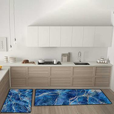 Imagem de Tapetes de cozinha em mármore abstrato dourado com glitter, conjunto de 2 tapetes de cozinha, tapete confortável antifadiga para sala de jantar, lavanderia, escritório