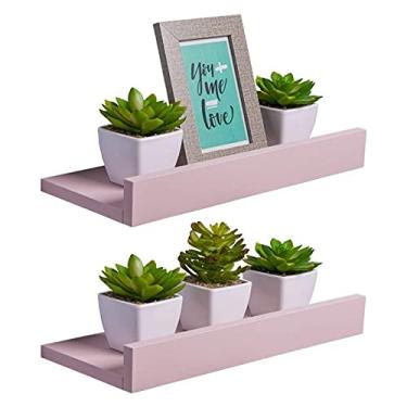 Imagem de Kit 2 Prateleiras Porta Quadros 30 x 15cm Rosa Claro Suporte Invisível