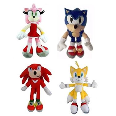 Imagem de 4 Bonecos Pelúcia Turma Do Sonic Knucles Tails Amy 35 Cm Pelucias