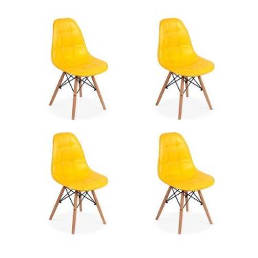 Imagem de Conjunto 4 Cadeiras Dkr Charles Eames Wood Estofada Botonê - Amarela -