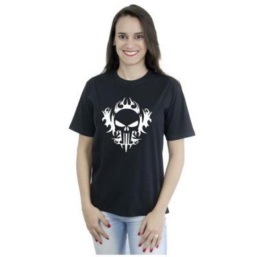 Imagem de Camiseta Estampa Caveira Tribal Feminina Masculina Algodão - Mena Infi