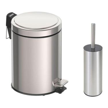Imagem de Kit Lixeira Inox Pedal 5 Litros Tramontina e Escova Sanitária