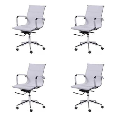 Imagem de Conjunto 4 Cadeiras de Escritório com Rodízios Tela Baixa OR Design Branco