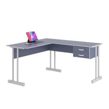 Imagem de Escrivaninha Para Computador L Com 2 Gavetas Range Azul  - Plata