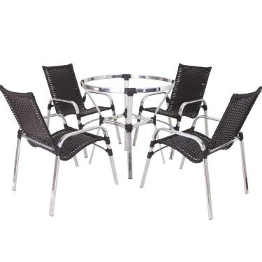 Imagem de Jogo Com 4 Cadeiras E Mesa Emily Em Aluminio Para Piscina, Varanda E Área - Trama 