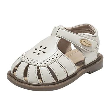Imagem de Chinelos felpudos para crianças sandálias romanas padrão floral oco fundo macio sapatos de praia para crianças sandálias gelatinosas, Bege, 5.5 Infant