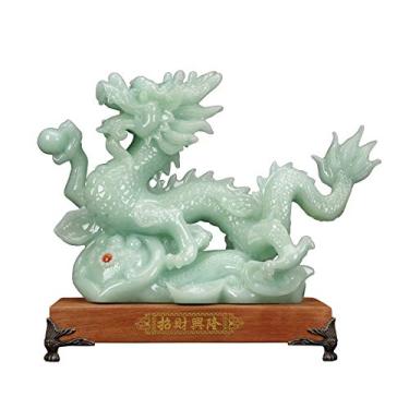 Imagem de Feng Shui Ornamentos Estátua de Dragão Chinês Jade Decoração do Zodíaco Lucky Feng Shui Escritório Decoração de Casa Artesanato Estátua de Feng Shui (Cor: Verde, Tamanho: Pequeno)