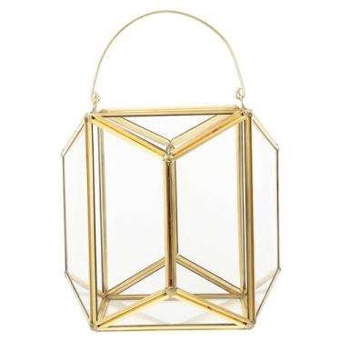 Imagem de LIFKOME 1 Unidade castiçal decoração suporte para vaso decorações de ouro suporte de pilar de vela lanterna de mesa de metal vidro castiçais portátil decorar vaso de flores banquete cobre