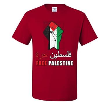Imagem de wild custom apparel Camisetas Free Palestine Fist Flag, Vermelho, 3G