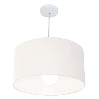 Imagem de Lustre Pendente Cilíndrico Cúpula Tecido 60x30 cm, Vivare Iluminação, Pendente4169 BR, Branco, Grande