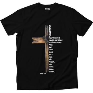 Imagem de Camiseta Algodão Masculina Cruz Cristã Evangélica Joã0 3-16 Tamanho:P;Cor:Preto