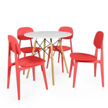 Imagem de Conjunto Mesa de Jantar Redonda Eiffel Branca 80cm com 4 Cadeiras Itália - Vermelho