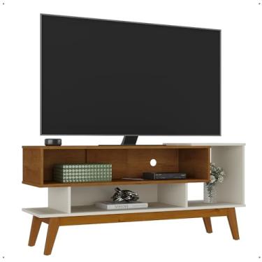 Imagem de Rack 1.36 Show Tv 40 Polegadas Decoração Sala Estar Nichos Organizadores Pés Retrô Madeira Maciça - Lojas RPM (Off White/Cinamomo)