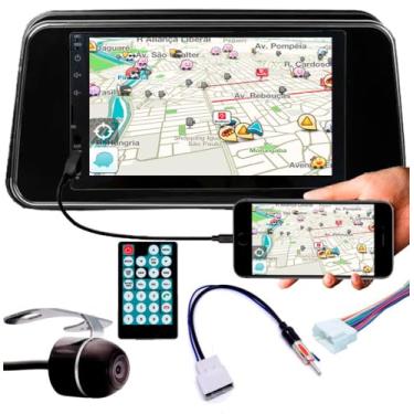 Imagem de E-Tech Multimídia Kicks PCD Espelhamento Bluetooth USB SD Card + Moldura + Chicotes + Câmera Ré (BLACK PIANO)