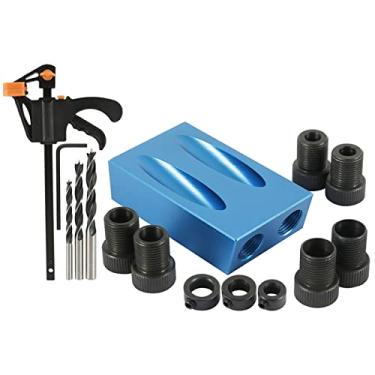 Imagem de QENWKXZ Kit de marcenaria de 15 peças de parafuso de bolso de 15 graus, conjunto de guias oblíquas para marcenaria, ferramenta localizadora para carpinteiros (conjunto de 14 peças)