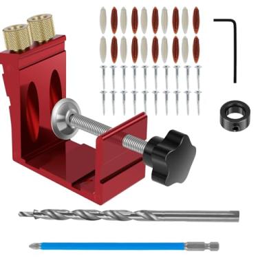 Imagem de QENWKXZ Kit de gabarito de furo de bolso, 47 peças, liga de alumínio, parafuso de bolso, guia de broca resistente com furos angulares de 15°, ferramenta localizadora de perfuração para marcenaria com