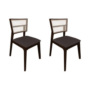 Imagem de Kit 2 Cadeiras de Jantar Manuela em Tela Assento Veludo Marrom Base em Madeira Maciça - Castanho