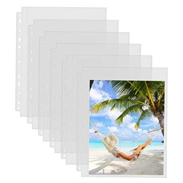 Imagem de Sooez Pacote com 30 protetores de página de fotos resistentes (20 x 25 cm, 60 fotos), capas de álbum de fotos transparentes de plástico para fichário de 3 anéis, um bolso por página de carregamento superior, dupla face