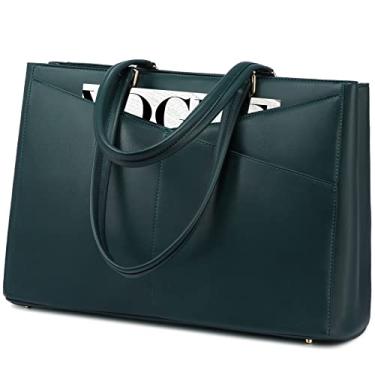 Imagem de Bolsa feminina para notebook LOVEVOOK, bolsa de couro PU impermeável para notebook de 15,6 polegadas, bolsa para trabalho, verde