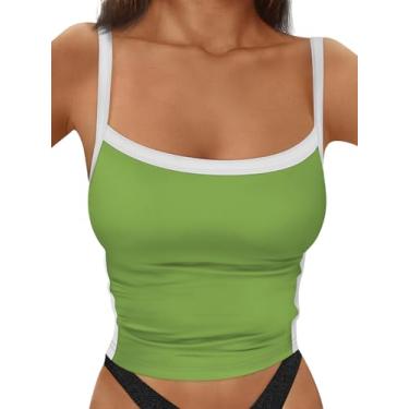 Imagem de Trendy Queen Camiseta feminina regata sem mangas costas nadador camiseta slim fit casual verão 2024, Verde, Large