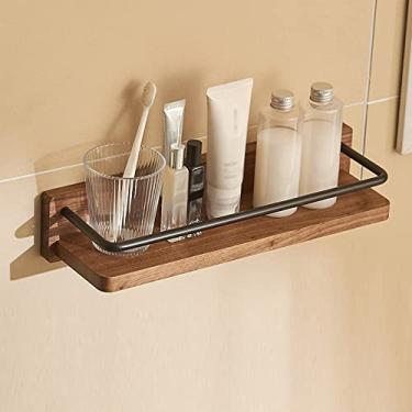 Imagem de Prateleiras de chuveiro prateleira de banheiro de madeira maciça, lavatório de parede cosméticos à prova d'água prateleira de armazenamento de banheiro suporte de chuveiro (cor: A, tamanho: 40 cm)