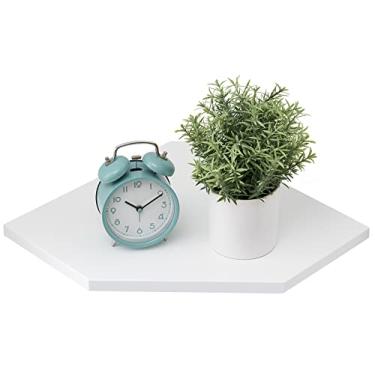 Imagem de Conamily Prateleira de parede de canto, madeira maciça de carvalho branco, organizador de prateleira de canto flutuante com orifício de arame, exibição de plantas pequenas para cozinha, sala de estar