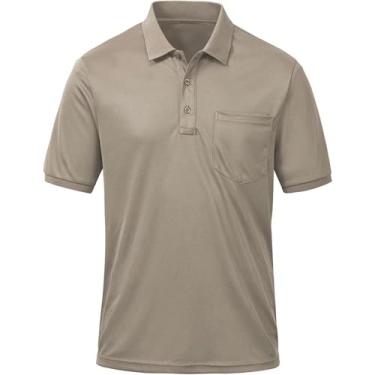 Imagem de Tyhengta Camisa polo masculina manga curta secagem rápida desempenho atlético camiseta piqué golfe, Caqui, XXG