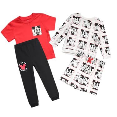 Imagem de Disney Conjunto de calças Mickey Mouse para meninos - camiseta de manga curta de 4 peças, camiseta de manga comprida, calça e shorts (2-7), Mickey vermelho/branco, 2 Anos