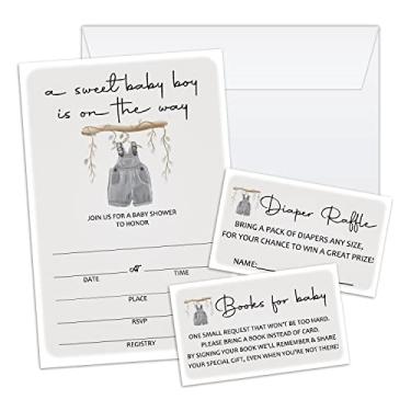 Imagem de Roupas de bebê Boho para meninos, cartões de convite de chá de bebê com envelopes, ingressos para sorteio de fraldas, conjunto de 100 peças, festa reveladora de gênero para meninos e meninas,