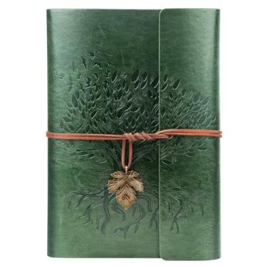 Imagem de Billtigif Caderno de couro, caderno de viagem recarregável com bolsa transparente, 160 páginas, diário vintage de 16,5 cm x 23,4 cm, presentes de formatura para mulheres e homens (verde, A5)