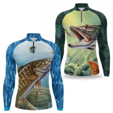 Imagem de Camiseta Pesca Masculina Manga Longa Térmica Estampada Kit 2-Masculino