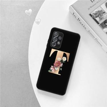 Imagem de Capa de telefone preta fosca macia para samsung a52 a32 a72 a22 4g a52s a12 a42 5g 26 letras capa inicial de flor, b20, para a32 4g