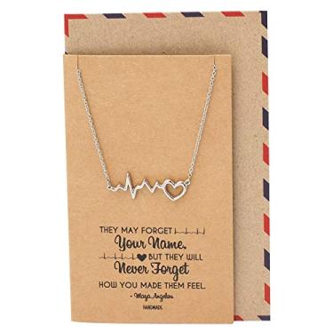 Imagem de quan jewelry Colar de batimento cardíaco ECG, pingente de pulso Lifeline, presentes de formatura de enfermagem RN com cartão comemorativo, Peltre