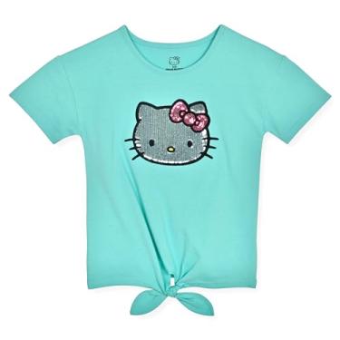 Imagem de Hello Kitty Camiseta feminina com lantejoulas e strass - Camiseta moderna para meninas, Lantejoula turquesa, 7