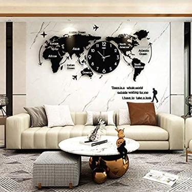 Imagem de Relógio de parede simples, grande relógio de parede acrílico 3D com mapa mundi, relógio silencioso para sala de estar e quarto, arte de parede para casa, 160x73cm