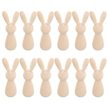 Imagem de Bonecas de madeira inacabadas, 12 peças de coelho em branco, figuras de madeira, corpos de bonecas de animais para artesanato DIY, arte, decoração de festa em casa, decorações de prateleira/984