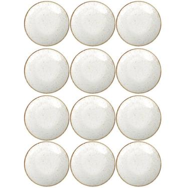 Imagem de Conjunto 12 Pratos de Porcelana Tramontina para Sobremesa 21cm Rústicos Decorados Marrom