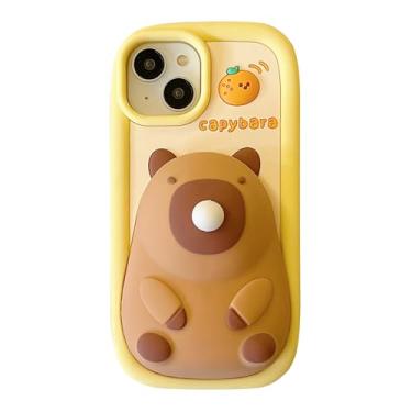 Imagem de QoKcoahn Capa para iPhone 13, lindas capas de telefone Kawaii 3D engraçadas capivara soprando bolhas com chaveiro, capa de proteção contra quedas de gel de silicone macio para mulheres e meninas para