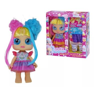Imagem de Boneca Diver Surprise Aniversário Cabelo Azul e Rosa Com Massinha de Modelar e Forminha - Divertoys